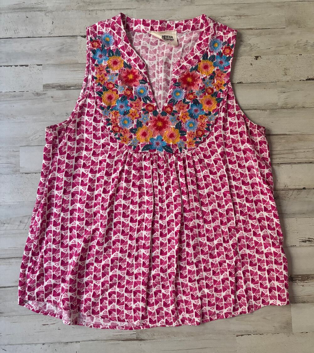 Savanna Jane Embroidered Boho Geometric Sleeveless Top sz M EUC